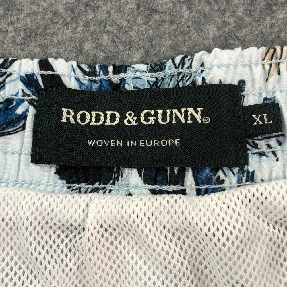 Rodd & Gunn Mens Swim Trunks XL Tropical Palm Tree Print White Navy Blue